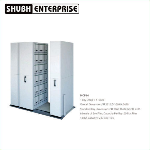 MCP 14 1 Bay Deep – 4 Rows Overall Dimension-W 2216 D 1060 H 2420 Standard Bay Dimensions W 1060 412-632 H 2305 6 Levels Of Box Files, Capacity Per Bay- 60 Box Files 4 Bays Capacity- 240 Box Files